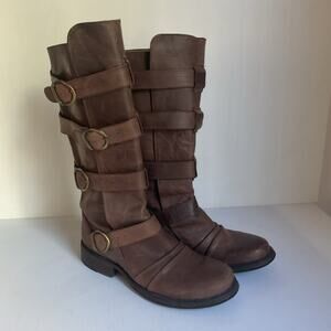Aldo Riding Boots Brown Leather Tall Buckle Women’s Sz 37 US 6.5 Fall Trendy